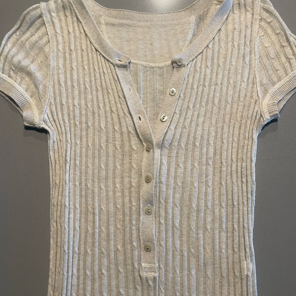 Cream Ribbed Button-Up Women's Top - Picture 3 of 4